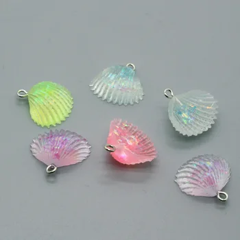 

10Pcs Colorful Glitter Shell Flat back Resin Cabochons With Hook Scrapbooking Decoration Craft Jewelry Pendant DIY Accessories