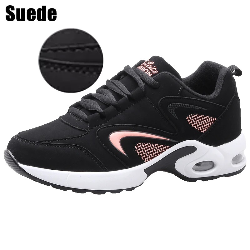 Женские кроссовки для бега; спортивная обувь на подушке; женская Стильная Кожаная удобная подошва; уличные прогулочные черные кроссовки; Mujer - Цвет: Suede Pink Sports