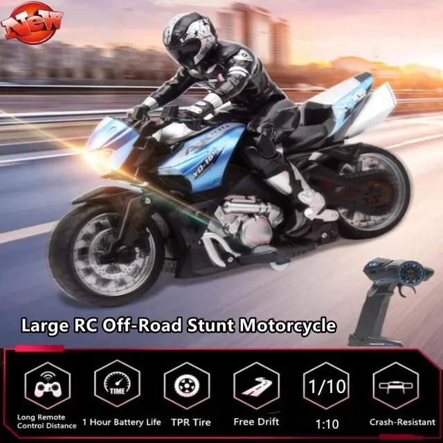 Large Remote Control Off-Road Stunt Motorcycle RC 2.4G 60mins 1:10 High Speed Climbing Drift Model Remote Control Car Kids Toys 1