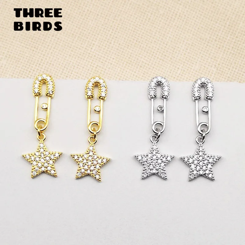 

Tiny Trendy Cubic Zirconia Safety Pin With Star Drop Earrings Fashion Personality Silver Rose Gold Earrings For Women Jewelry E-