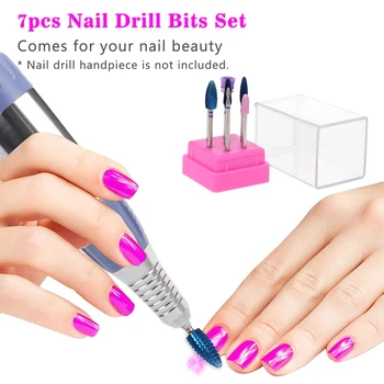 

7pcs Nail Drill Bits Set Pedicure Drill Bits Kit Replacement Drill Bits for Electric Nail Drill Remove Cuticle Gel Nail Polish