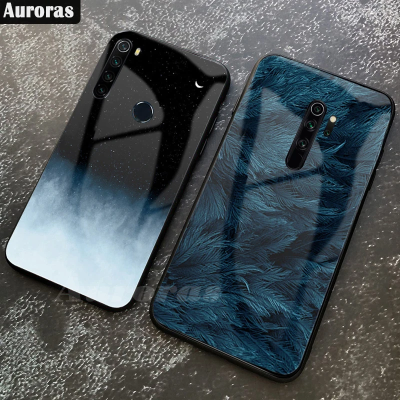 

Auroras For Redmi Note 8 Pro Case Tempered Glass Feather Print Cover For Redmi Note 8 Funda Cases