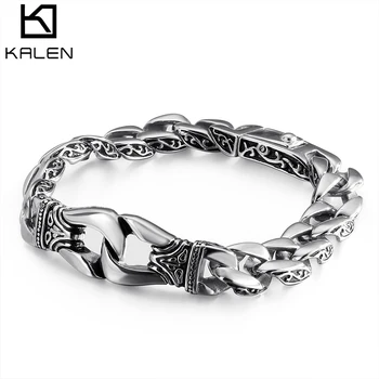 

11mm Mens Bracelet 316L Stainless Steel Gold/Black/Silver Color Curved Curb Link Chain Handcuff Bracelet Man Gift