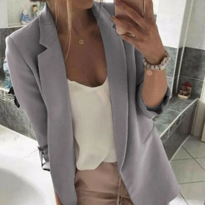 Womens Elegant Blazer Ladies Office Work Business Outwear New Women Long Sleeve Blazer Plus Size Suit Coat Black Gray Pink