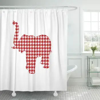 

Shower Curtain Good Red Houndstooth Elephant Luck Symbol Trunk Trumpet Pachyderm Home Decor Waterproof Bath Bathroom Curtains