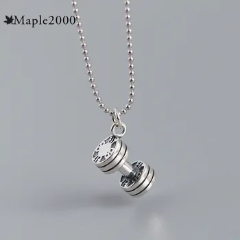 

men necklace silver barbell necklace 925 sterling silver chain neutral Round bead Sports necklace for women fine men's jewelry