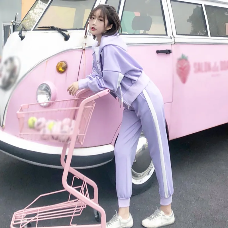 

Women Casual Sets 2019 Summer Autumn Loose Simple Solid Color Hoodies+ Simple Solid Color Casual Slim Pants Two-Piece Suit