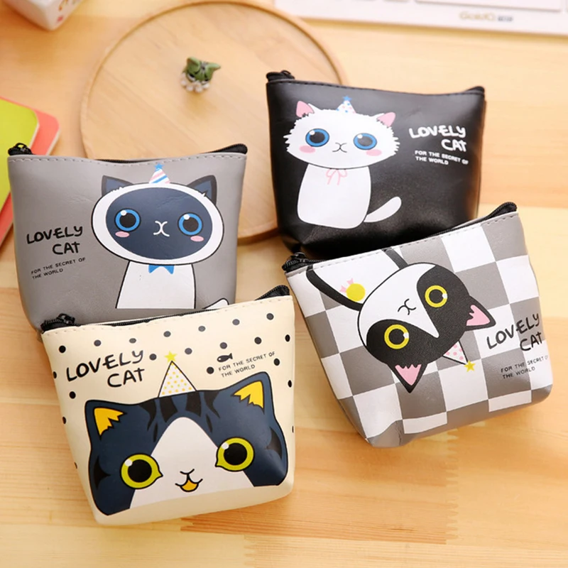 Stationery Creative Coin Purse Cute Cartoon Kitten PU Material Children Wallet Student Coin Purse Key Lock Key Storage Bag