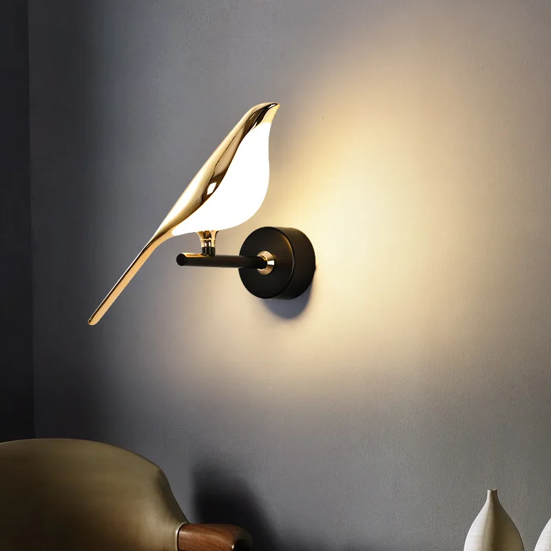 Postmodernism Loft Livingroom Restaurant LED Chandelier Art Gold Magpie Bird Home Decoration Lighting Luminaire Suspension