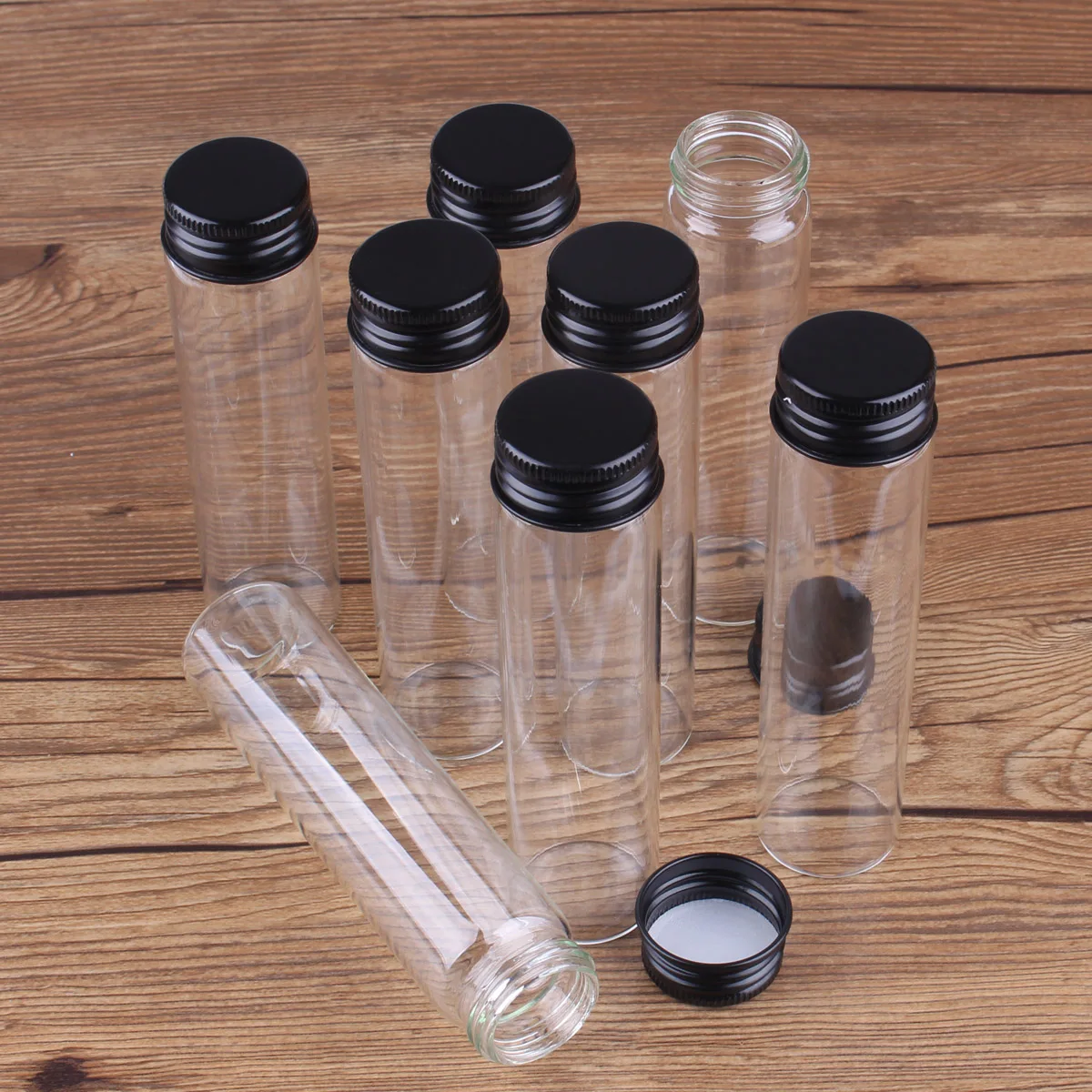 24pcs 10ml-100ml Glass Bottles with Black Aluminum Caps Spice Jar Glass Containers Decorative Bottles for Wedding Craft DIY Gift 6