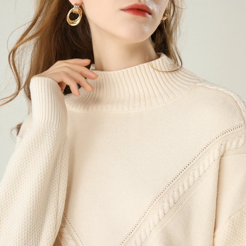 

Autumn Winter 2019 New Neck Sweater Semi-tall Women Fat Loose Sweaters Women Wearing Clothes