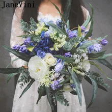 JaneVini, новинка, элегантные синие белые свадебные букеты, свадебные цветы, искусственные шелковые розы, Искусственные Свадебные аксессуары, букеты