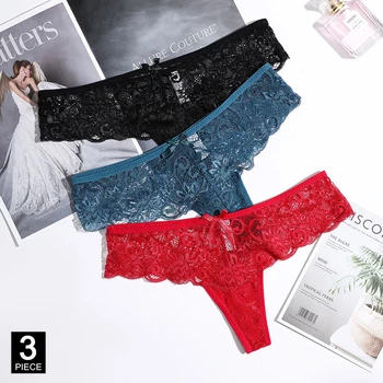 

Sexy Woman Thong Lace Panties Underwear G-String T-back Female Lingerie Girls Transparent knickers Set Dropshipping 3 Pcs/lot