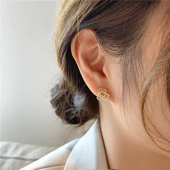 구멍이 없는 기하학 사각 귀걸이, 라인석 클립 귀걸이, 피어싱 없는 미니멀리스트 귀걸이, 쥬얼리 CE0839