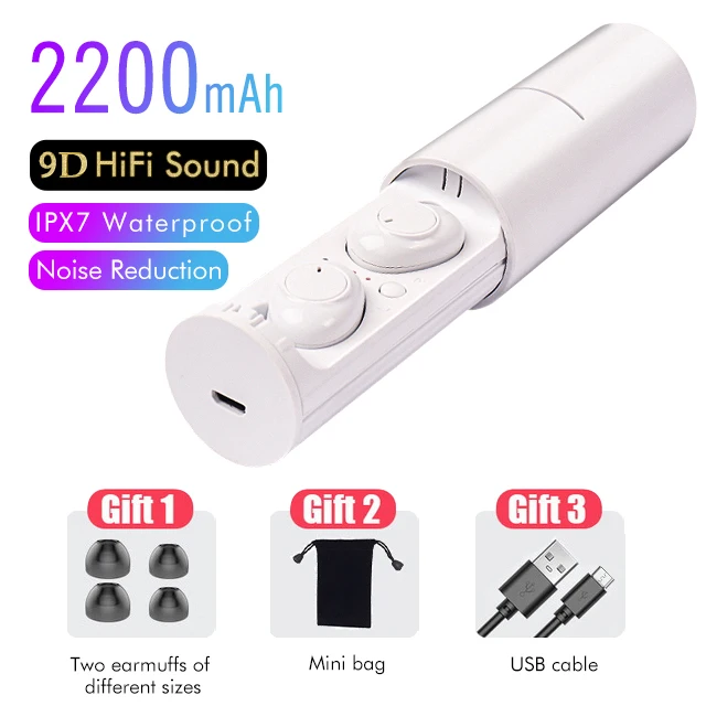 Wireless Earbuds Bluetooth Headset Bluetooth Headphones with 24Hrs Charging Case Sweatproof Earbuds Built-in Mic Stereo Earphone as shown