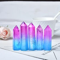 Natural Aura Clear Quartz Purple and Blue Crystal Point Electroplating Wand Healing Stone Energy Quartz Reiki Tower Gifts 4