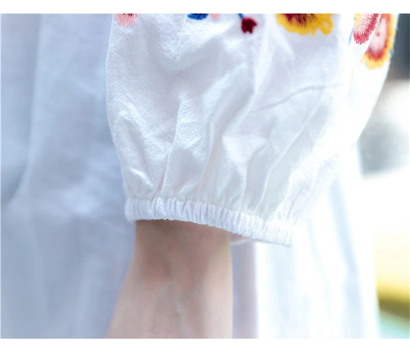 Винтажное шикарное женское богемное пляжное богемное платье с рукавом-фонариком и цветочной вышивкой, женское платье-миди с круглым вырезом и поясом, летнее платье