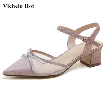 

Vichelo Hot 2020 new fairy style pointed toe med heel butterfly-knot sweet Korean street pretty girls dating sandals women L10