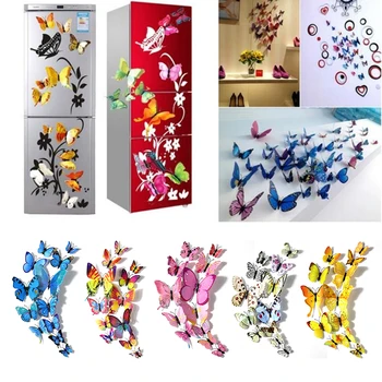 

12pcs/set 3D Butterfly Wall Sticker on the wall Home Decor Removable Decals Kids Bedroom Fridge Decor Magnetic
