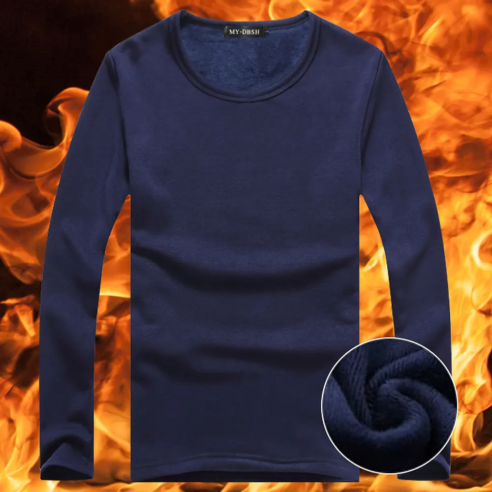 O Neck Navy Высокое качество осень зима мужская теплая Термофутболка мужская с длинным рукавом Повседневная С v-образным вырезом бархатная Толстая плюс толстая футболка терморубашка Мужская - Цвет: O Neck Navy