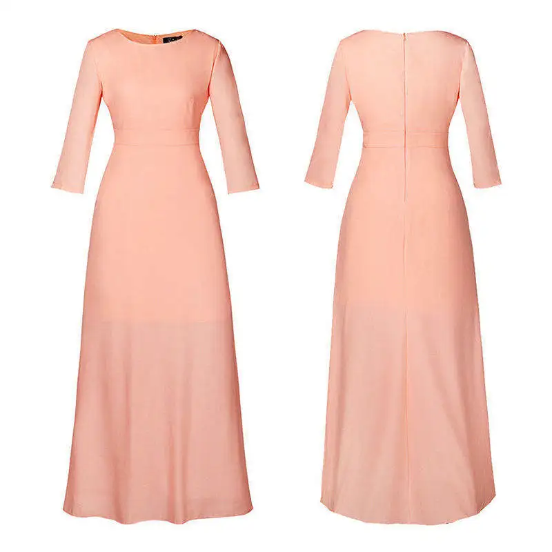 Женское модное вечернее платье, одноцветное, рукав три четверти, круглый ворот, Элегантное Длинное Платье - Цвет: A3