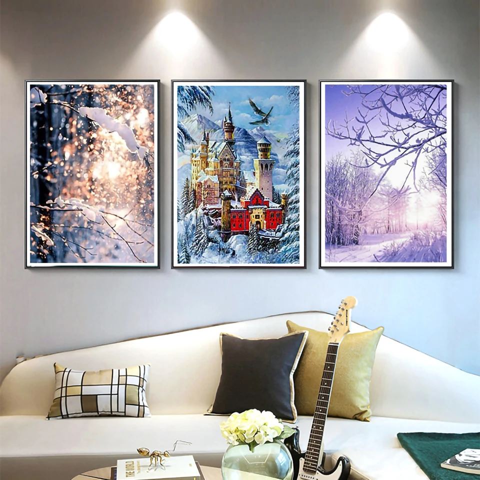 Diamond painting 5D DIY full square "winter landscape" diamond embroidery, kit, house, rhinestone, cross stitch, mosaic picture