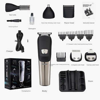 

Electric cordless Hair clipper professional rechargeable Wahl Waterproof Barber Beard 6 in1 Combs set Nose Hair Trimmer for men