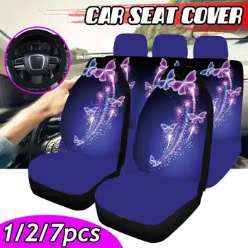 

2/7Pcs Full Set Car Seat Covers Universal Front and Back Butterfly Print Waterproof Car Seat Cushion Protector Set for Van Truck