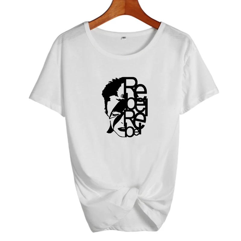 Rebel Rebe David Bowie футболка tumblr женская одежда модная футболка с принтом повседневные хлопковые топы летние женские футболки - Цвет: white-black