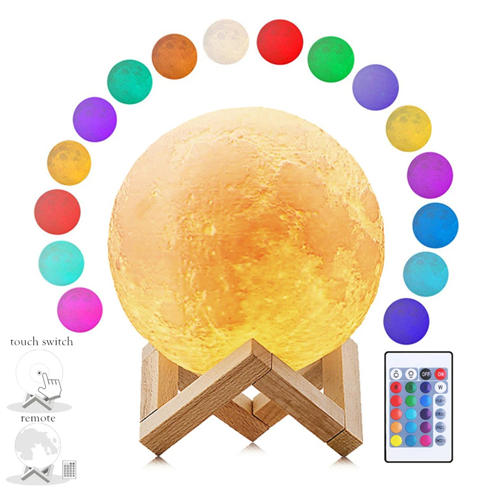 16 colors Remote Luna Moon лампа Ночной светильник 3D принт лунный светильник светодиодный с регулируемой яркостью сенсорный/Pat/пульт дистанционного управления перезаряжаемый прикроватный столик настольная лампа Прямая поставка - Испускаемый цвет: 16 colors Remote
