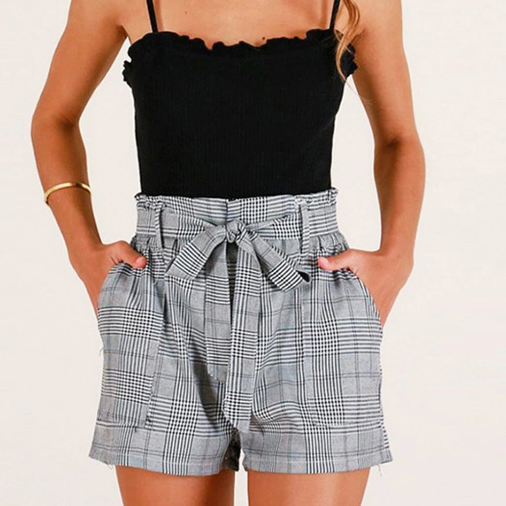 plaid shorts womens high waisted