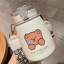 Hot Water Bottle High Appearance Level INS Wind Lovely Water Mug Large Capacity Ladies Internet Celebrity Big Belly Straw Cup