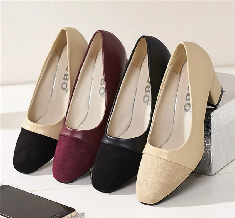 

2018 High-Heel Small Square Korean-style Women's Chunky Spring Mixed Colors New Style Head Square Head Low-Cut Versatile Ol Sing