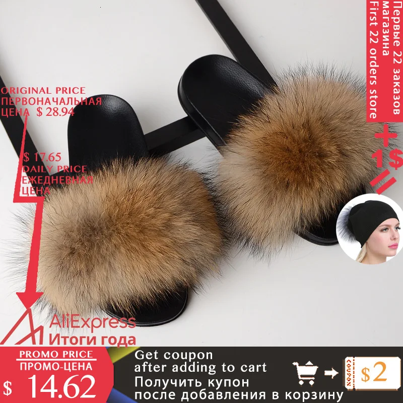 Buy SARSALLYA Fur Slippers Women Real Fox Fur Slides Home Furry Flat Sandals Female Cute Fluffy House Shoes Woman Brand Luxury 2019
