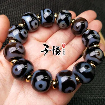 

Natural real dzi agate bracelet with natural texture dzi jade bracelets pharmacist beads bracelet jadeite jade jewelry 18*15mm