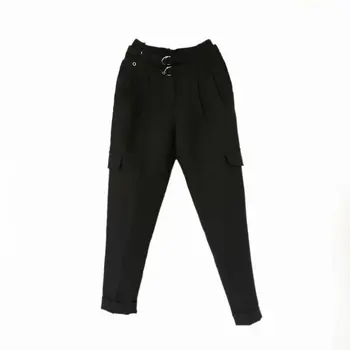 

Woah 2019 QJ60-8157 European and American fashion double belt tooling trousers
