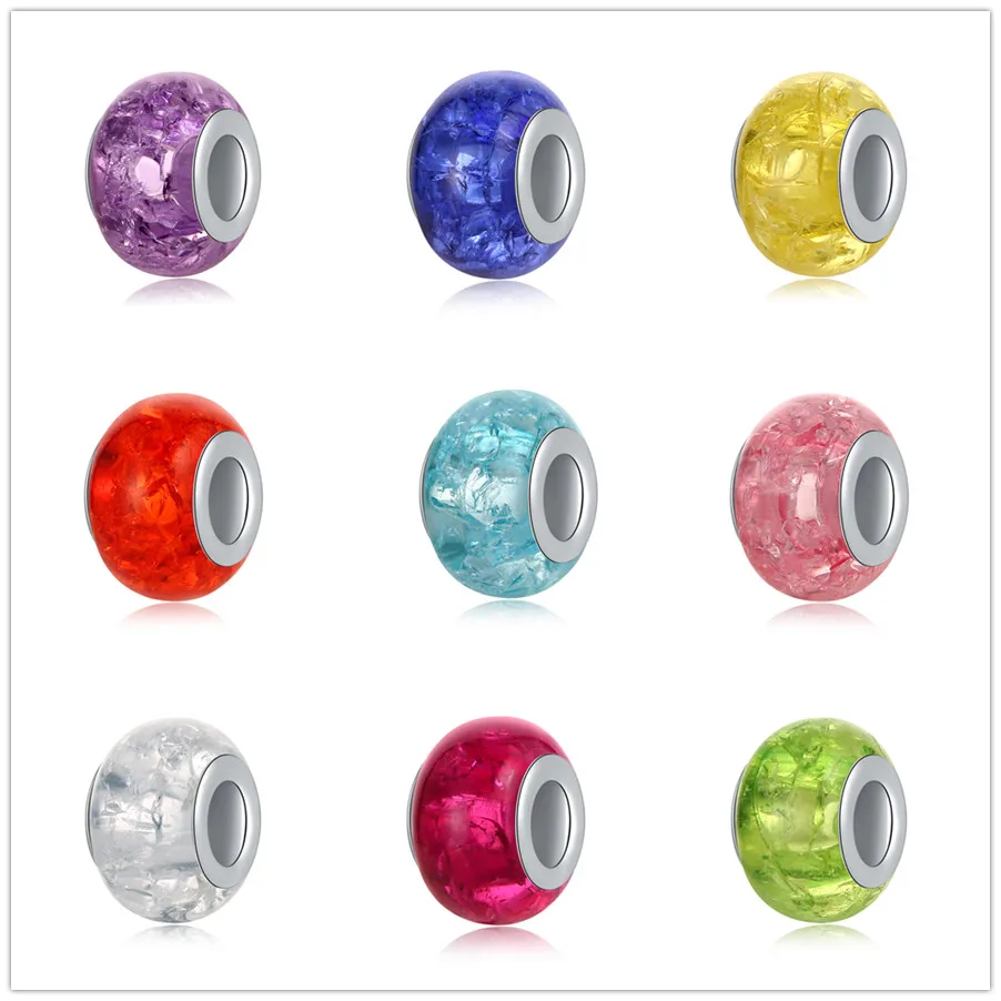 

Free Shipping New Original Diy Colorful Ice Cracked Glass Beads Fit Original Pandora Charms Bracelet Necklace for Women Jewelry