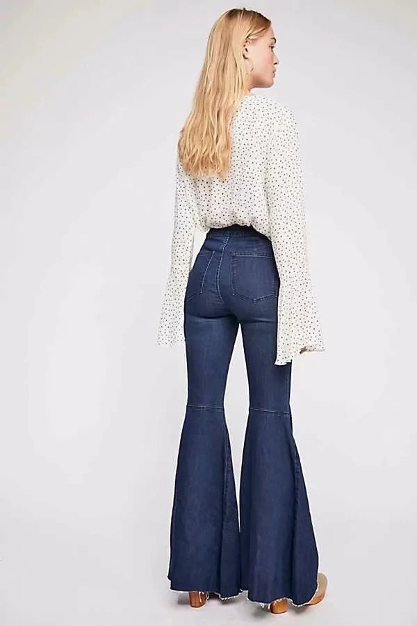 Withered fashion blogger design vintage flare jeans woman high waist jeans high stretch skinny burrs boyfriend jeans for women