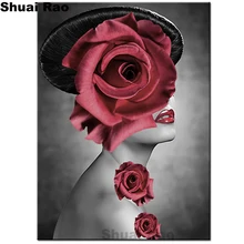 5d diy Алмазная вышивка значок цветок красота алмазная живопись на заказ фото полная квадратная круглая дрель мозаика красная ose леди узор