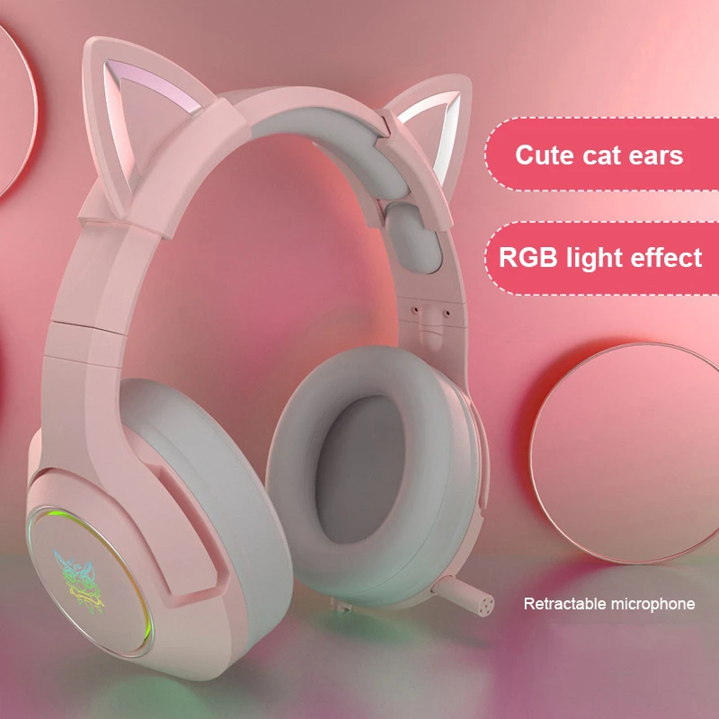 Onikuma Casque D Oreille De Chat Rose K9 Pour Fille Oreillettes De Jeu Confortables En Cuir En Forme De Cœur Aliexpress