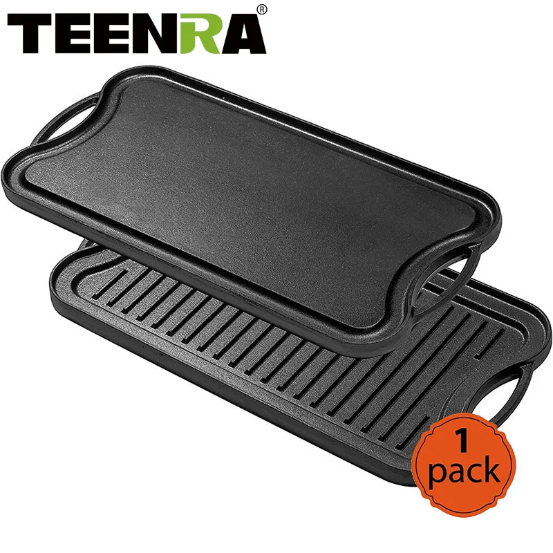 PROD 1005003385405878 TEENRA Rectangle Cast Iron Non-stick Steak Frying
Pan Outdoor Baking Tray Thickened Uncoated BBQ Pot Double-Sided Baking
Tray