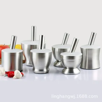 

Stainless Steel Mortar and Pestle Spice Grinder with Silicone Dust Cover, Non-Slip Base and Comfort Grip, Dishwasher Safe WJ805