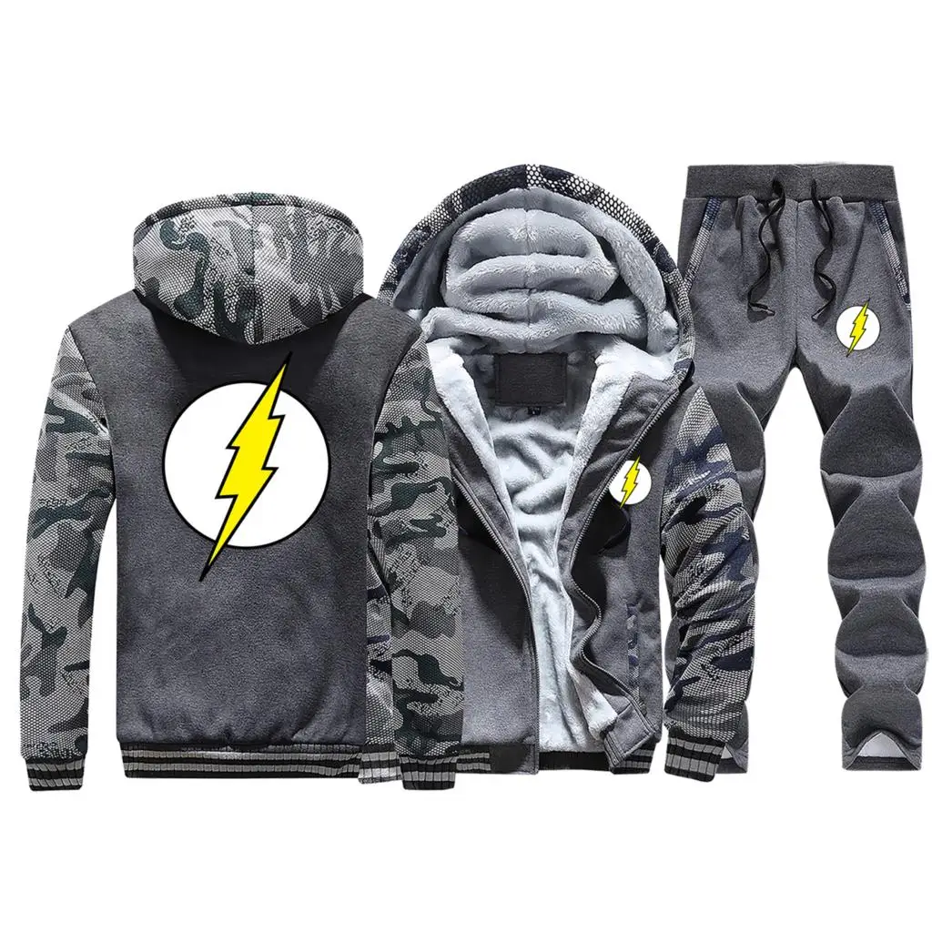 Мужская спортивная одежда The Big Bang Sheldon Lee Cooper Camoflage куртки Flash Super Hero Модные мужские комплекты спортивные штаны - Цвет: Dark Gray