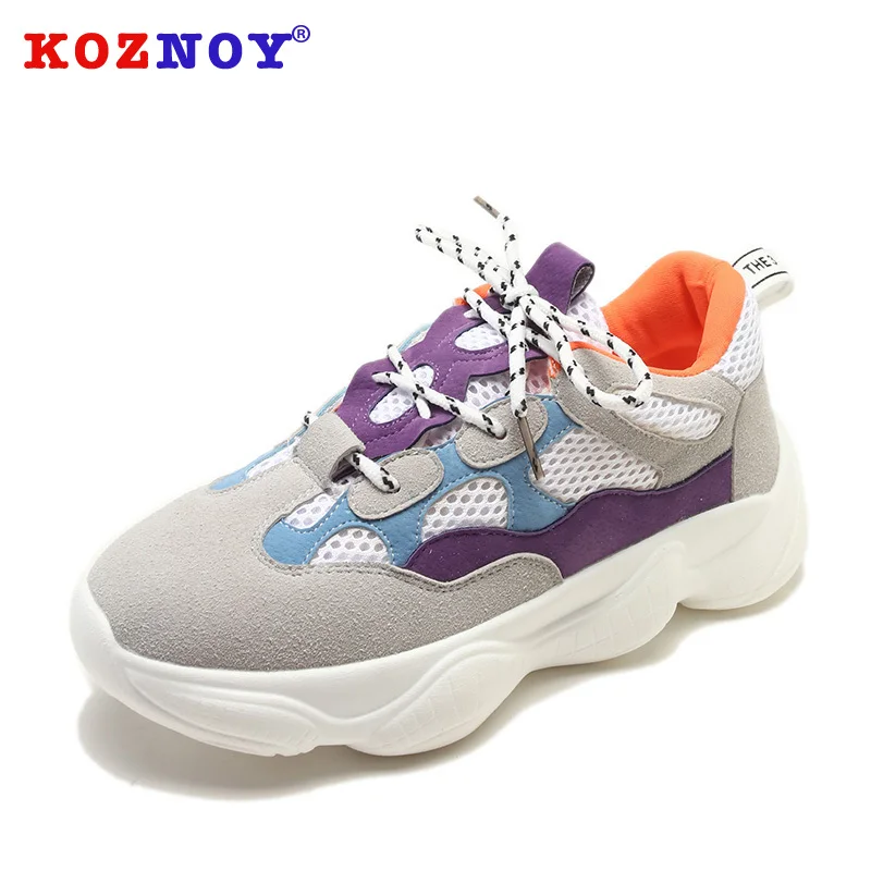 

Koznoy Sneakers Women Spring Autumn Fashion Dropshipping Muffin Bottom Breathable Elevated Flat Bottom Leisure Lace Women Shoes
