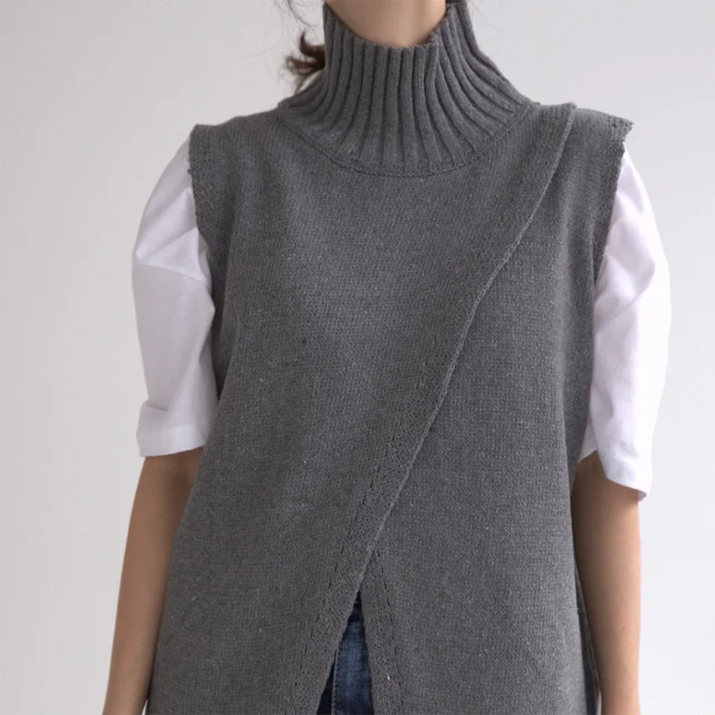 Korean Style Overlap Sleeveless Sweater 