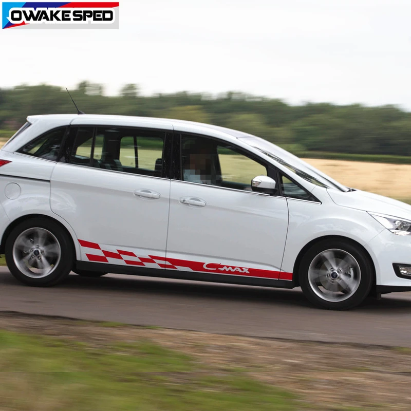 

For Ford C-MAX Sport Stripes Door Skirt Stickers Racing Lattices Styling Car Both Side Body Decor Vinyl Decals