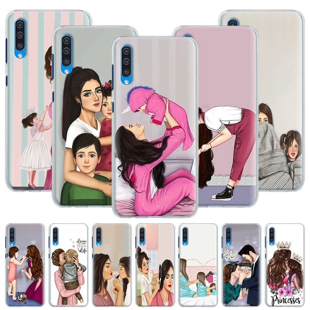 

Black Brown Hair Baby Mom Girl Woman Case for Samsung Galaxy A10 A10e A10S A20 A30S A40 A50 A50S A60 A70 A51 A71 Hard Cover Capa