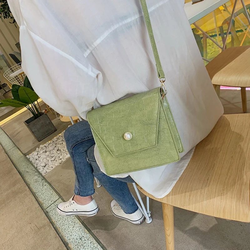 Модная женская сумка с жемчугом, регулируемый плечевой ремень с узором «крокодиловая кожа», маленькая квадратная сумка