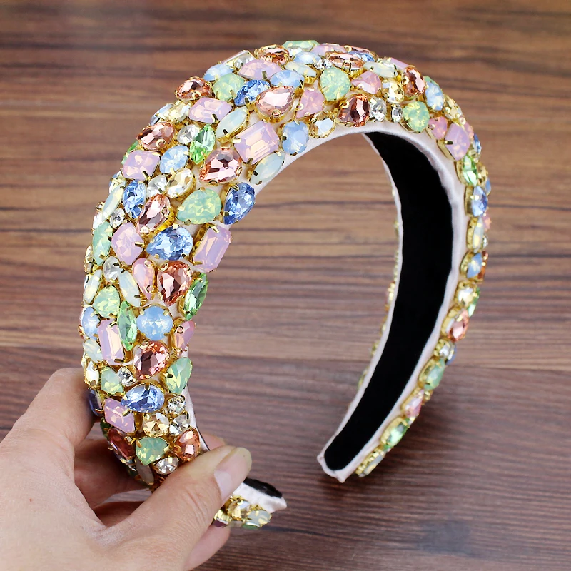 Gorgeous Baroque Hair Jewelry Bohemian Padded Crystal Crown Headbands Exaggerated Rhinestone Tiara Hairbands For Women Wedding jewelry accessories hair accessory hair headdress bridal headwear hair band crown