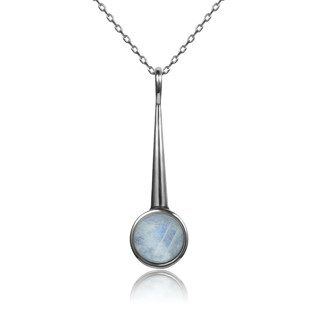 Список S925 стерлингового серебра кулон ожерелье большой круглый 10 мм лунный камень геометрическое ожерелье подарок на помолвку